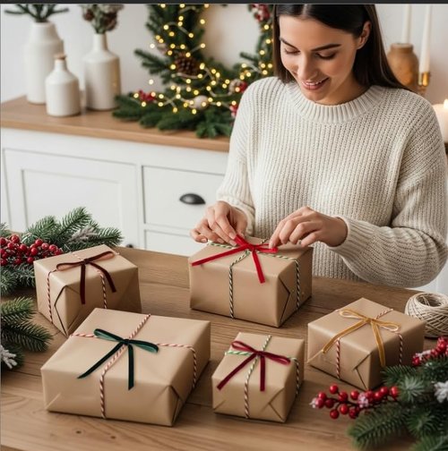 30 Pcs Velvet Ribbon Bows for Christmas Tree Decorations - Assorted Colors (Khaki, Brown, Red) 10 of Each, 5x7 Inch Pre-Tied Rustic Vintage Bows for Wreath, Garland, Gift Wrapping & Holiday Home Décor