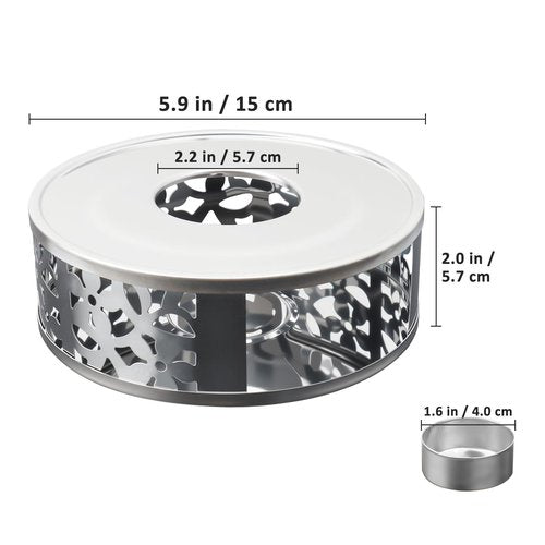 Tea Warmer Petals Silhouette, JUKFITA Silver Brushed Stainless Steel Teapot Warmer, Includes 1 Tealight Holder