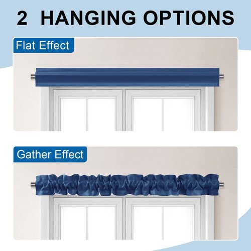 XWZO Sleeve Topper with Top Bottom Ruffle Sleeves Valances Home Décor Window Treatment Bedroom Nursery Kitchen Window Curtain Header, 58" x 5",1 Piece, Plain-Navy
