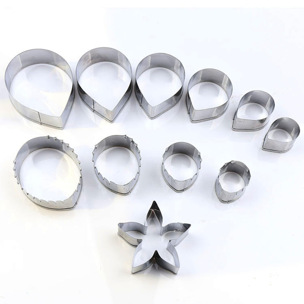 Rose Petal Fondant Cutters Set of 11 pcs, Stainless Steel Flower Shaped Cookie Cutters Pastry Biscuit Baking Clay DIY Molds (Rose Petals + Leaf + Calyx)