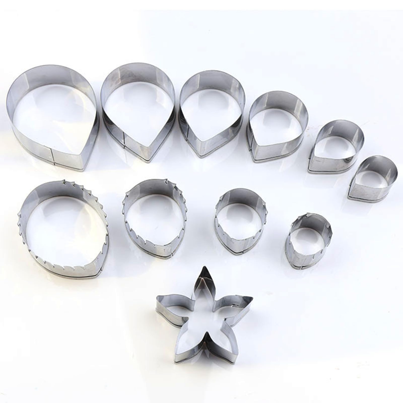Rose Petal Fondant Cutters Set of 11 pcs, Stainless Steel Flower Shaped Cookie Cutters Pastry Biscuit Baking Clay DIY Molds (Rose Petals + Leaf + Calyx)