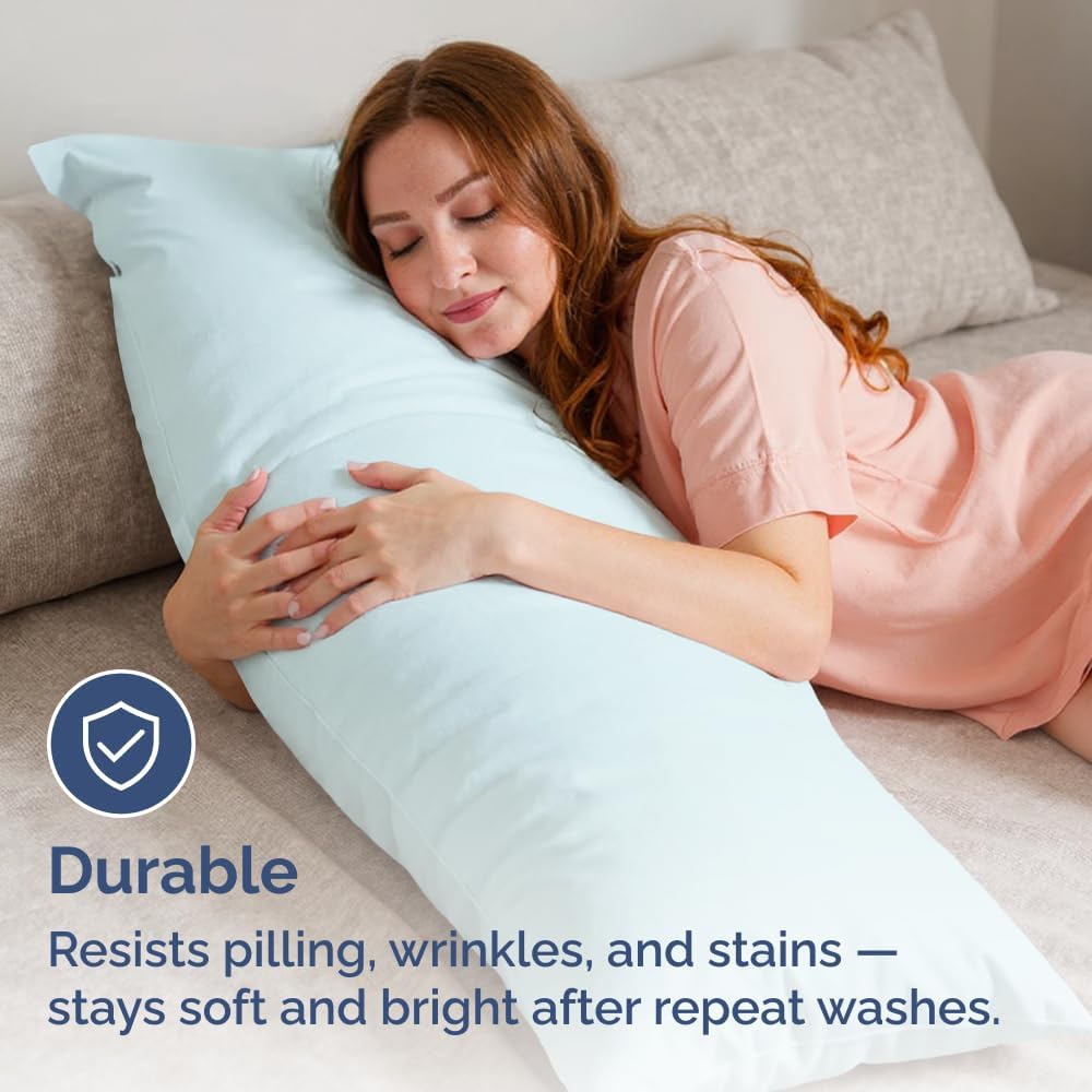 Skiennix Body Pillowcases Set of 4 | Soft & Breathable 20x54 Long Pillow Covers - Fade-Free, Machine Washable - Ice Blue