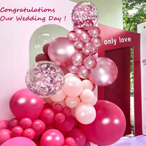 MEBAY Pink Balloon Arch Kit, 146 PCS Hot Pink Light Pastel Pink Metallic Balloons Garland with Confetti for Bridal Baby Shower Birthday Princess Wedding Party Decorations