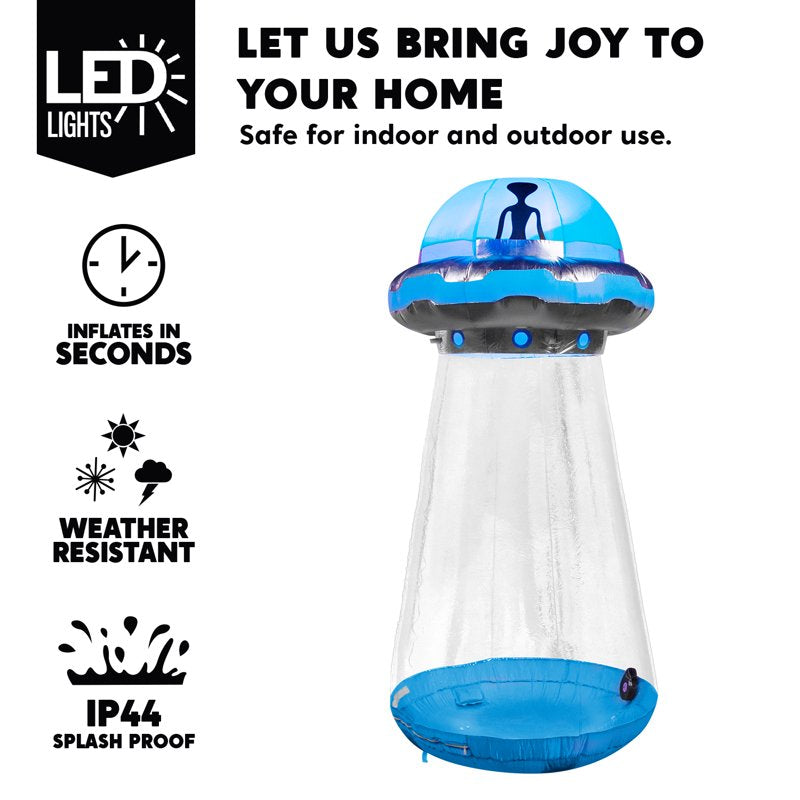 6 FT Halloween Inflatable UFO Alien Decoration with Built-in LEDs Outdoor Yard Lawn Halloween Decor - Joyfy