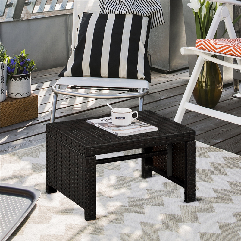 2PCS Wicker Ottomans with Removable Cushion for Outdoor Patio