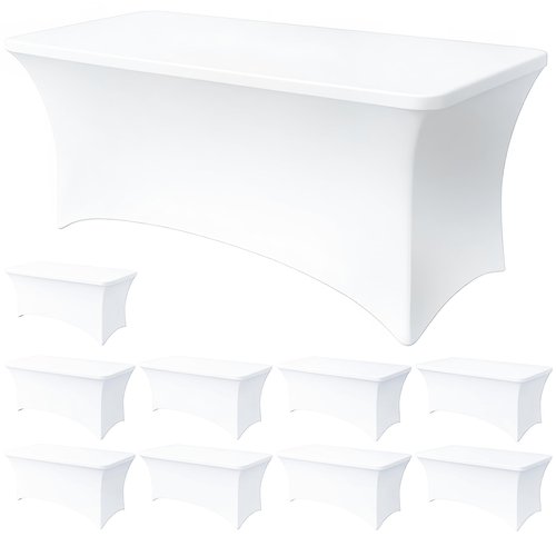 Lemict 6FT White Table Cloth - 10 Pack Fitted Stretch Rectangle Spandex Tablecloth, Washable Table Cover for Party, Picnic, Wedding, Banquet, Birthday and Festival(30" x 72")