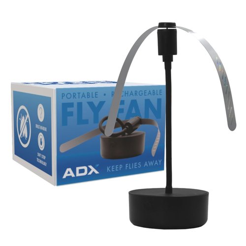 Adamax Black USB-C Rechargeable Fly Fan For Tables FF-BK-01, Outdoor Dining Accessory and BBQ Essential, Lightweight with Adjustable Neck, Picnic Table Accessory and Patio Must-Have