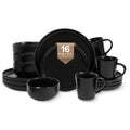 EWFEN 16-Piece Ceramic Dinnerware Sets with Mugs for 4, Black Plates and Bowls Set with Classic Design, Scratch Resistant Dishes Set, Dishwasher & Microwave Safe