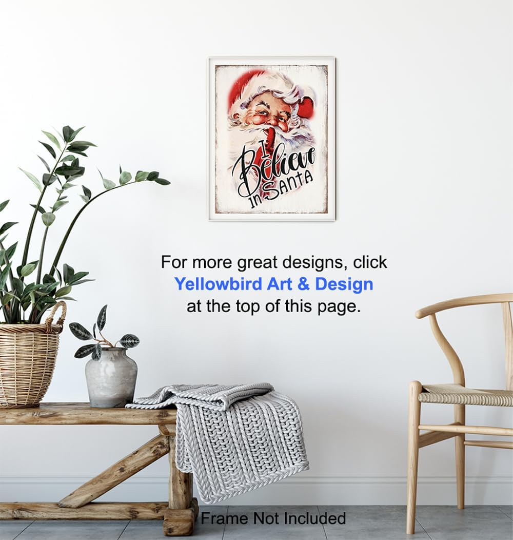 Retro Vintage Christmas Wall Art - Unique 11x14 Holiday Decor Featuring Santa Claus