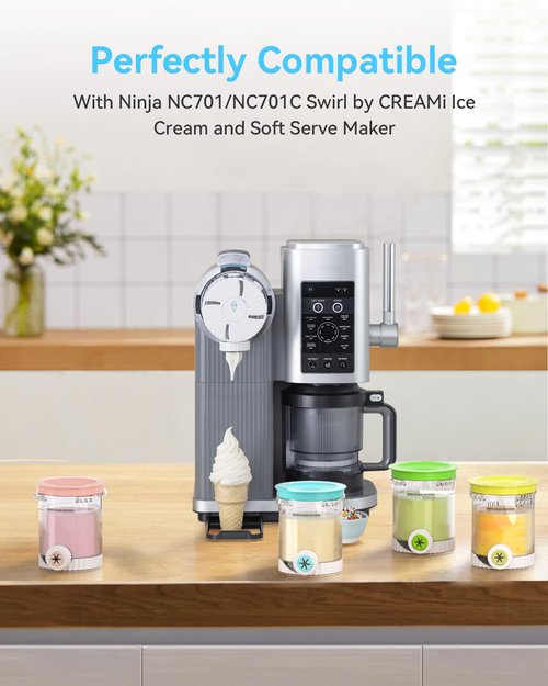 Togameoy Creami Swirl Containers NC701 NC701C + Swirl Nozzle Compatible with Ninja Swirl CREAMi Ice Cream and Soft Serve Maker, Creami Swirl Pints, Food-grade, Dishwasher Safe, 4 Pack, XSK7PNTLD2