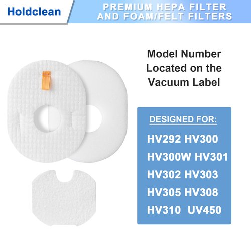Holdclean Vacuum Filters Replacement for Shark Rocket, HV300, HV300W, HV301, HV302, HV303, HV305, HV308, HV310, UV450, 3 Foam + 3 Felt Filters and 3 Post-Filters, Replaces Part XFFV300