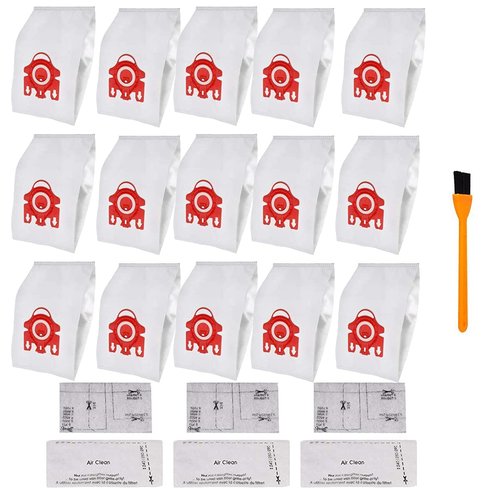 Hongfa Canister Vacuum Cleaner Bags for Miele Type FJM, 15 Packs AirClean 3D Efficiency Dust Bag Compatible with Miele Compact C2 Compact C1 S6000-S6999 S4000-S4999,S700 S500-S578 Vacuum Cleaner