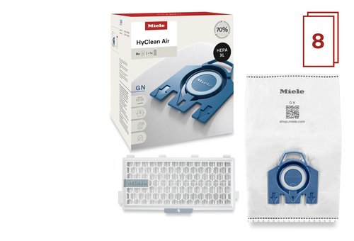 Miele Genuine AirClean Allergy XL Pack GN Vacuum Cleaner Bags, 8 Bags and 1 HEPA (SF-HA 50) Included, for Miele Complete C2 and C3 Vacuum Cleaners
