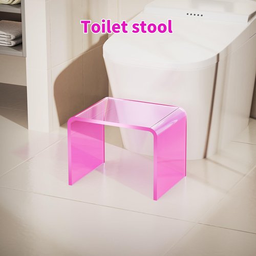 Dewrhiixe Acrylic Step Stool Small Stool,Clear Acrylic Foot Stool for Bathroom Bedroom Kitchen with Non-Slip,Holds Up to 250lbs Pink (with Non-Slip, 12.6'' x 9'' × 9.8'')