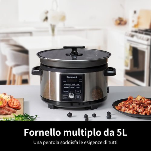 Eamoment 5.5QT Programmable Slow Cooker With Timer,Non Stick Aluminum Alloy Liner.SLOW COOK HIGH/SLOW COOK LOW/WHITE RICE/STEAM/SAUTE/WARM/DELAY,and Other Practical Functions