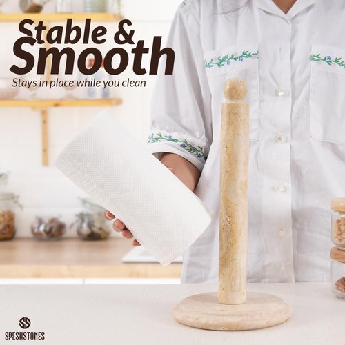 SPESHSTONES Marble Paper Towel Holder 12.5 Inch Travertine Paper Towels Organizer for Kitchen Countertop Storage, Stone Freestanding Toilet Paper Roll Stand for Bathroom Decor