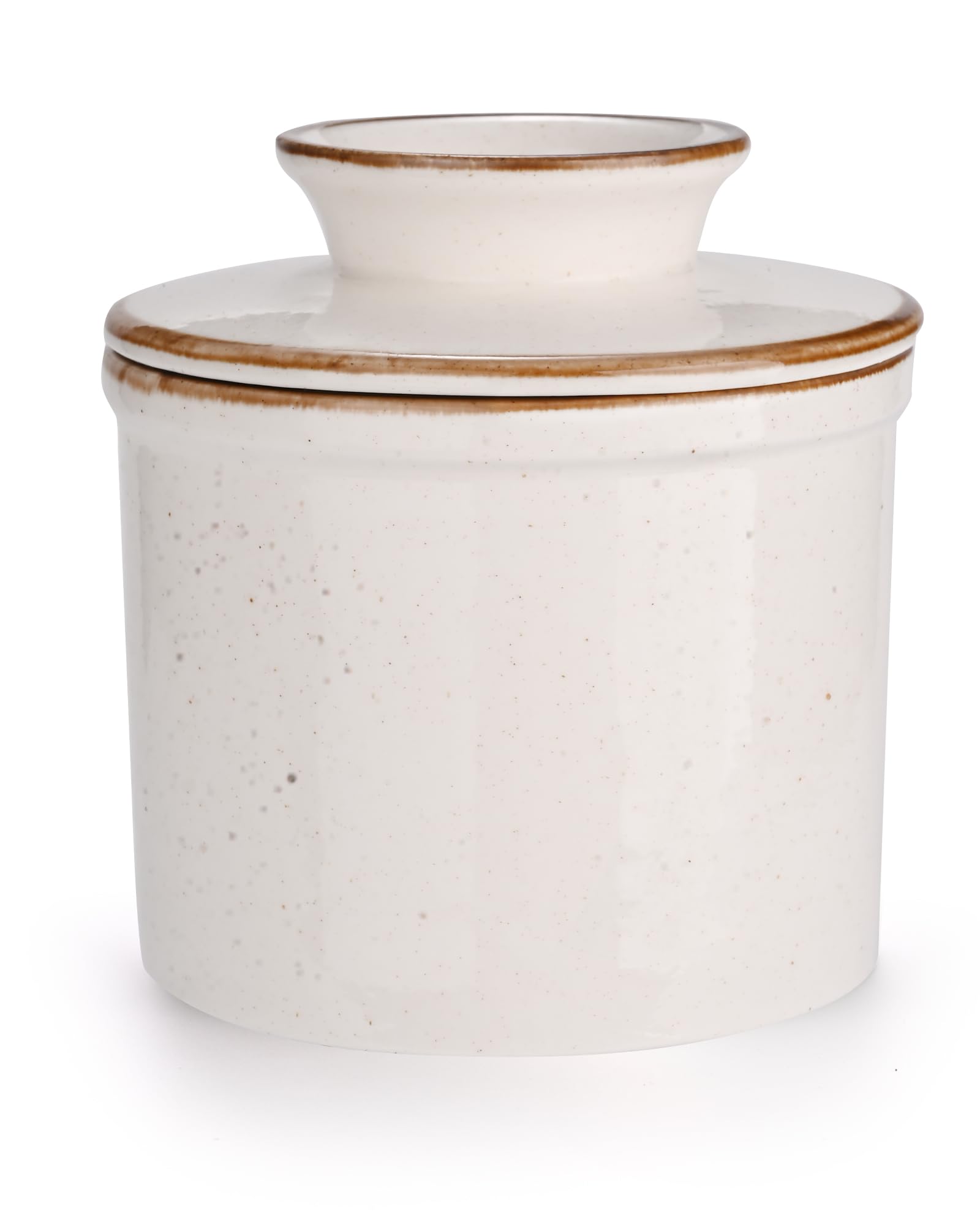 Jersinwei French Butter Dish, Butter Crock for Counter with Water Line, Ceramic Butter Keeper for Spreadable Butter - Chrismas Gift Home Kitchen Decor - Reactive Glaze Collection - White