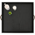 SwallowLiving 24 x 24 Inches Extra Large Square Wood Ottoman Tray with Leather Handles, Wooden Natural