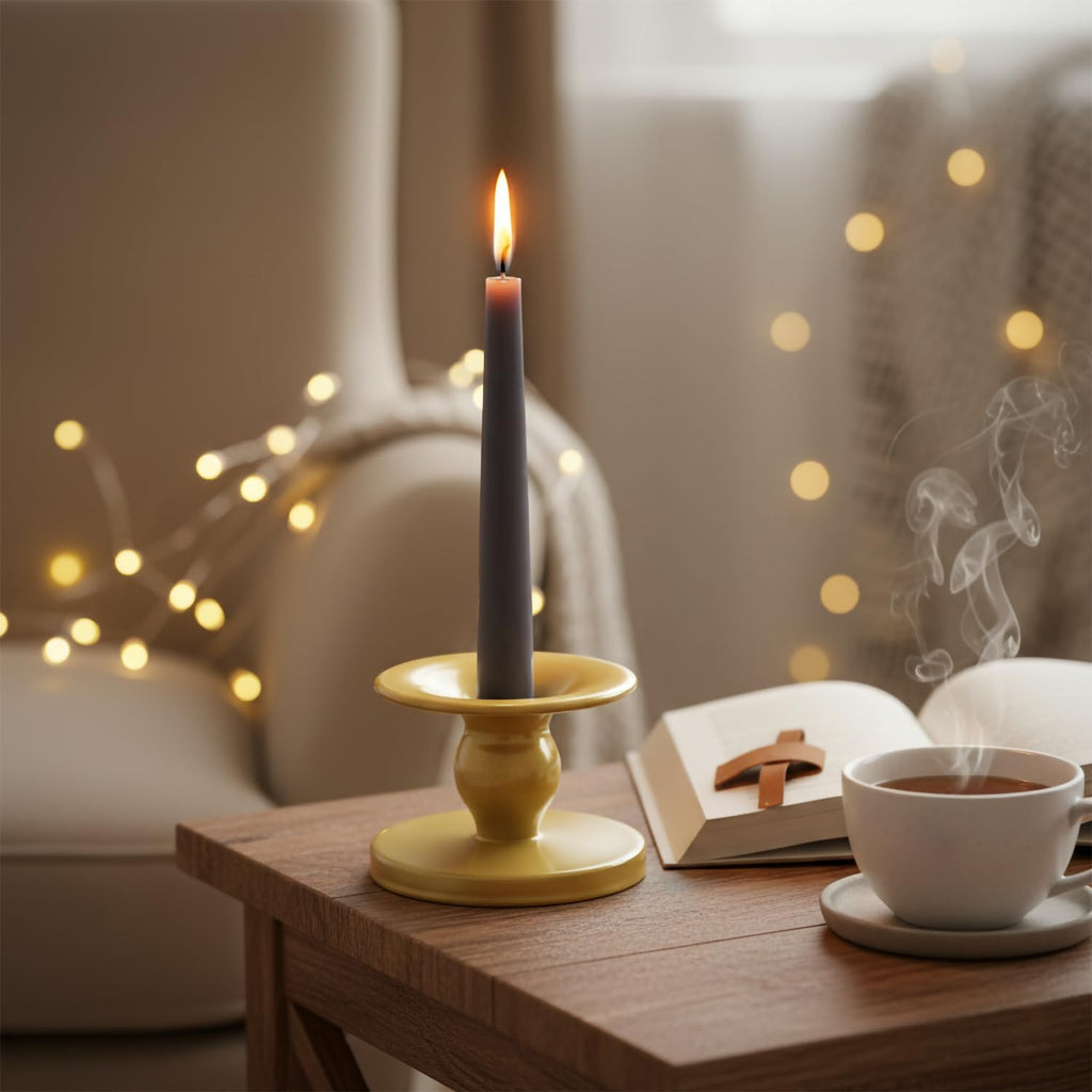 Table Gold Candle Holders - Set of 2 | Reversible Metal Stands for Pillar & Taper Candles | Elegant Home Décor for Weddings & Events