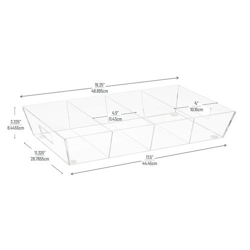 Mind Reader Snack Tray, Countertop Organizer, Snack Tray, Pantry, Breakroom, Kitchen, 19.25" L x 11.3" W x 3.3" H, Clear