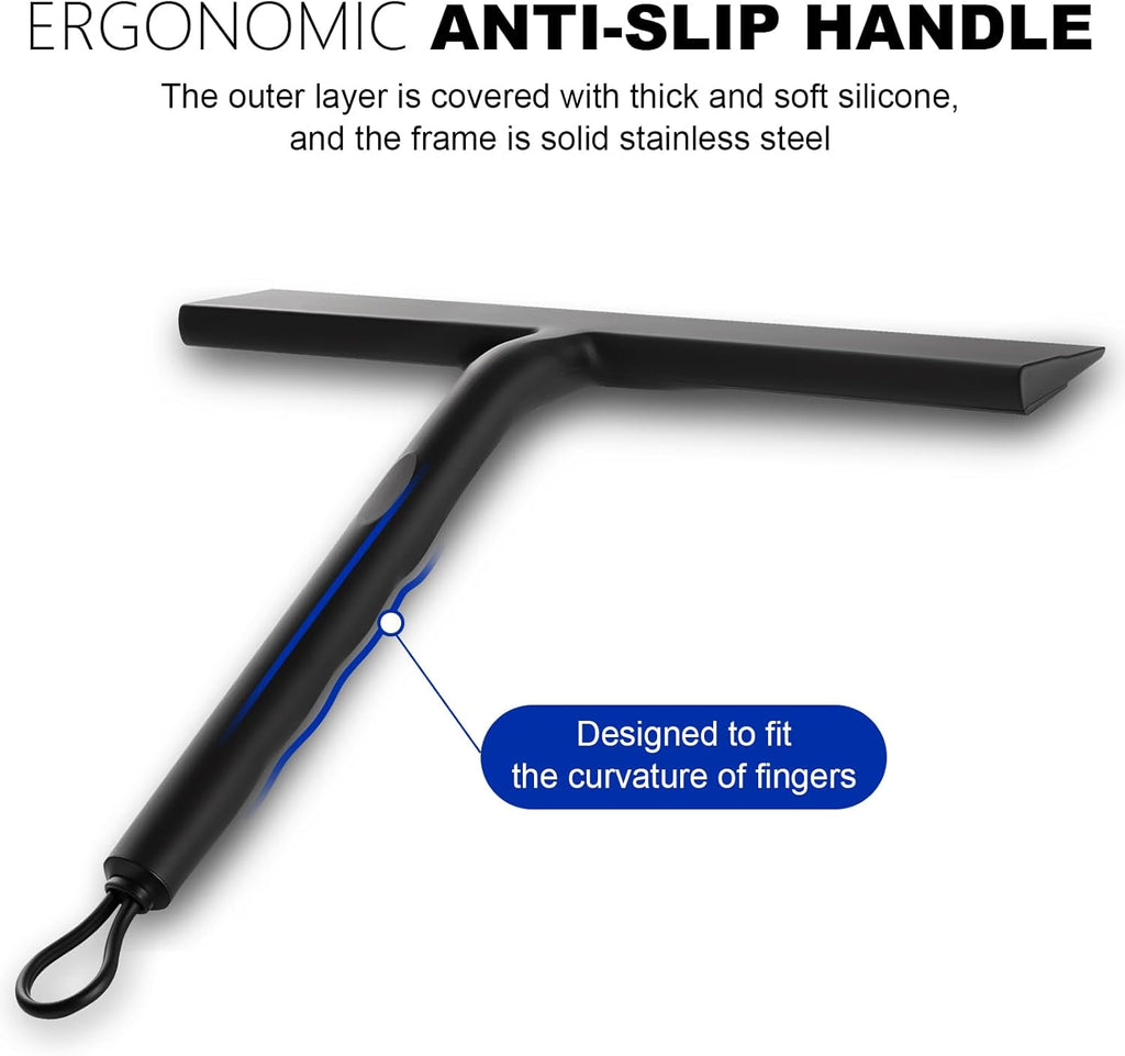 Skiennix Shower Squeegee - Stainless Steel with Silicone Blade | Streak-Free Glass & Mirror Cleaner