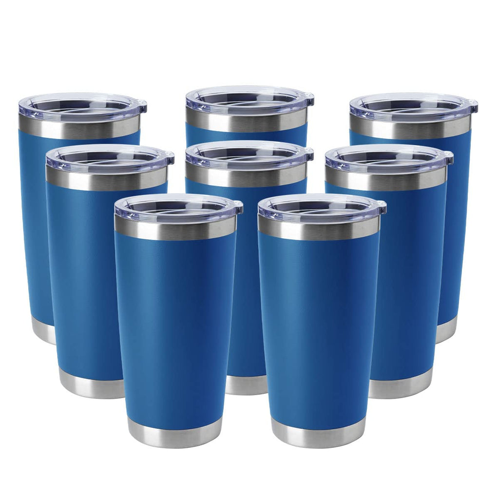 HASLE OUTFITTERS 20oz Tumblers Stainless Steel Mugs with Lid Double Wall Vacuum Insulated Coffee Cups for Cold & Hot Drinks (20oz-Dark Blue, 8 Pack)