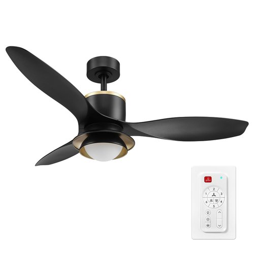 GLOBE Electric 27106 48" Ceiling Fan with LED Light, Remote Control, WhisperQuiet DC Motor, 6 Speeds, Black with Brass Accents, Reversable Airflow, Ceiling Fans with Lights, Ceiling Lighting