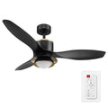 GLOBE Electric 27106 48" Ceiling Fan with LED Light, Remote Control, WhisperQuiet DC Motor, 6 Speeds, Black with Brass Accents, Reversable Airflow, Ceiling Fans with Lights, Ceiling Lighting