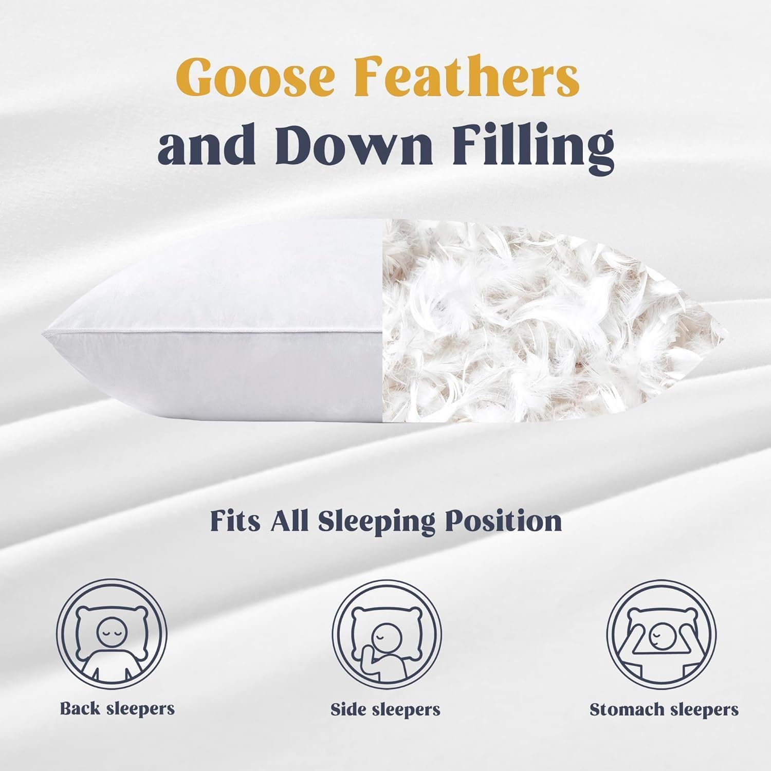 Puredown® Goose Feather & Down Pillows - 100% Cotton Cover, Set of 2 | Standard Size, Hotel Quality