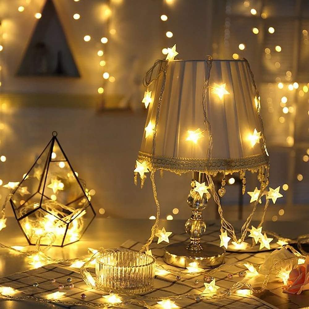 WFGGEH Star Fairy String Lights - 10ft Warm White LED Lights for Birthday & Christmas Decor