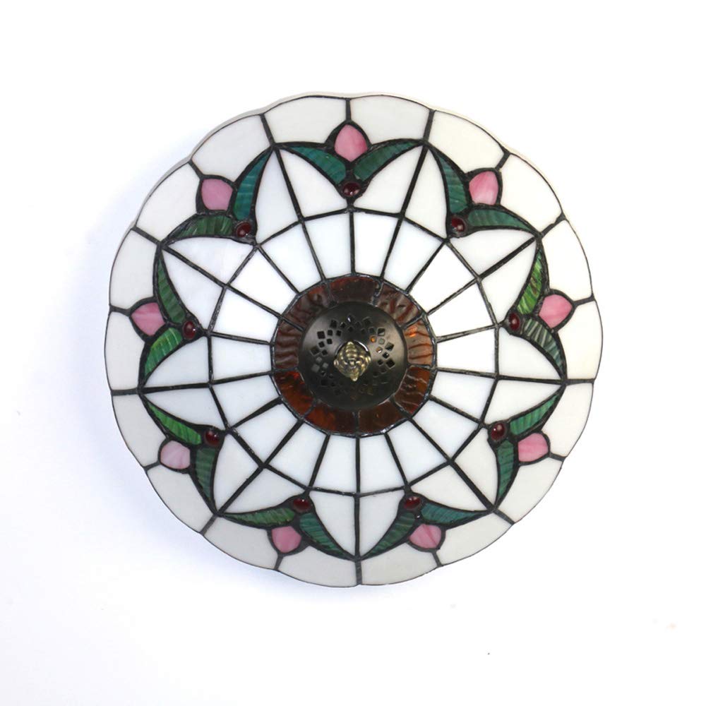 Skyweel Tiffany Style Ceiling Light Vintage Stained Glass Flush Mount Ceiling Lighting Fixtures Lamps (12 Inch W)