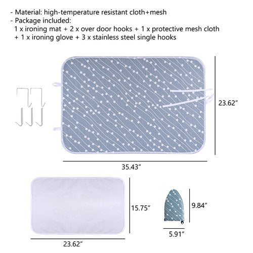 OLizee® Hanging Over Door Ironing Mat with 5 Hooks Clothes Ironing Mat Ironing Press Pad Garment Steamer Ironing Glove Ironing Scorch Mesh for Home and Travel Use