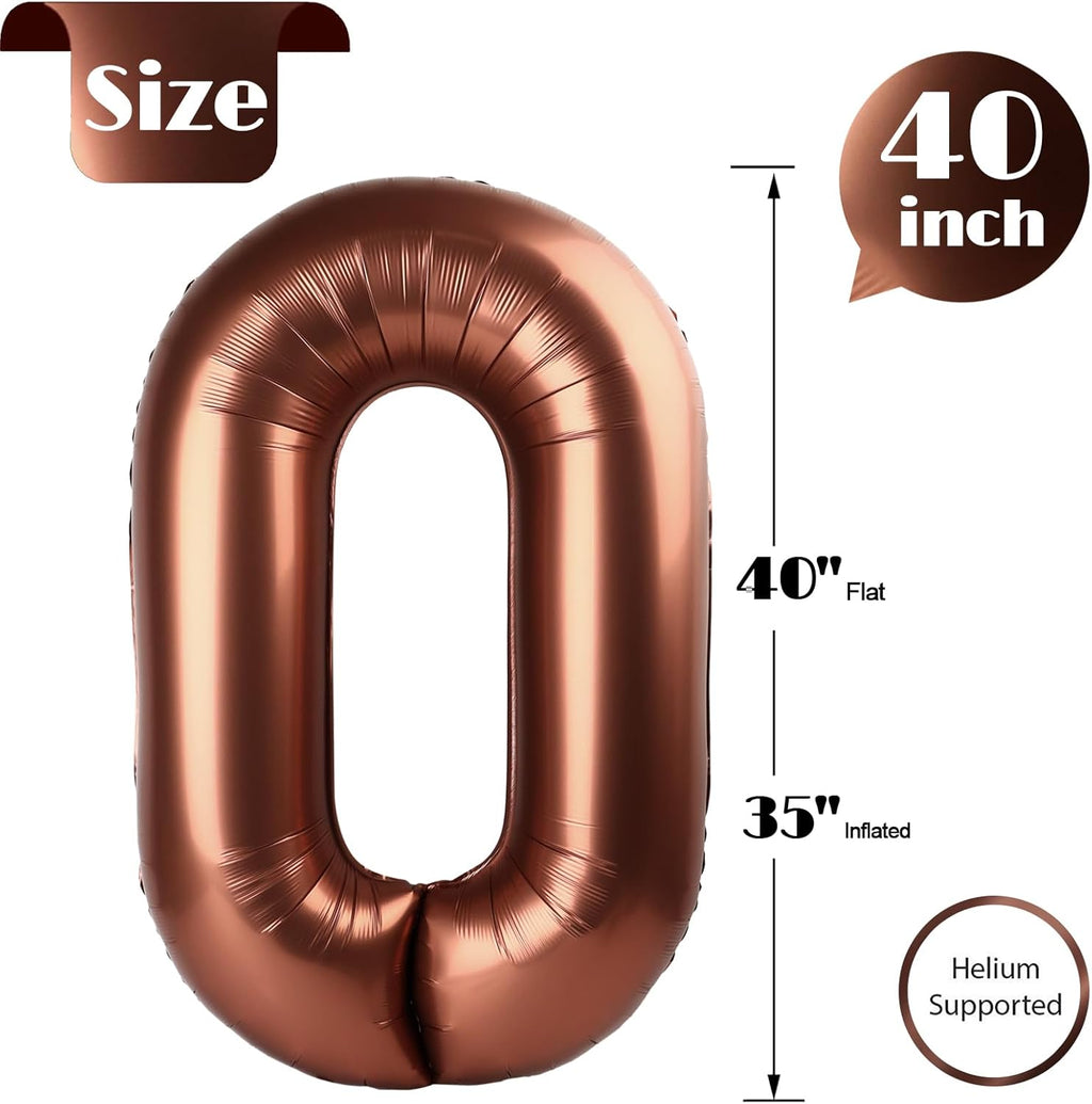 Regine Switzerland Dark Brown Number Balloon - 40 Inch Coffee Brown 0 Balloon for Birthday Party Decor