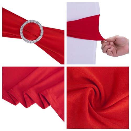 Qidkeo Red Chair Sashes for Wedding 10 Pack Stretch Spandex Chair Sashes Elastic Chair Bow with Buckle Wedding Party Banquet Event Decoration