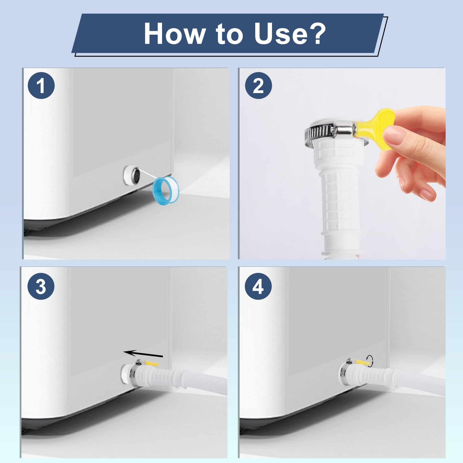 Universal Dehumidifier Drain Hose 10 Feet Air Conditioner Hose with Cut-Table Rubber Adapter Connect Clamp and Teflon Tape, Drain Pipe for Dehumidifiers, Air Conditioners
