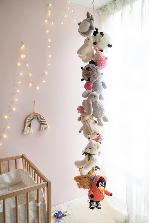 Mkono Metal Stuffed Animal Storage Chain, 20 Clips Organizer Hanger for Kids Toy, Display Holder for Nursery Play Room, 76 inches, White