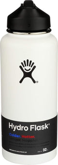 Hydro Flask Vacuum Insulated Water Bottle - Wide Mouth with Straw Lid | 32-Ounce, White