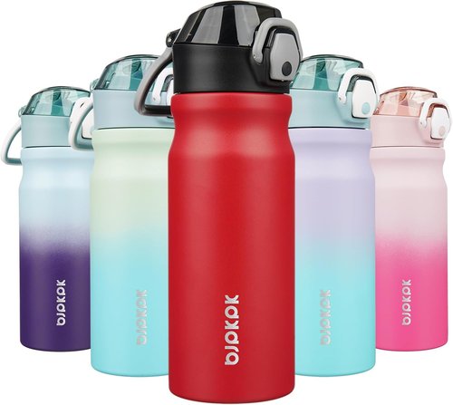 BJPKPK 18oz Insulated Water Bottle - BPA-Free Stainless Steel, Leak-Proof Design, Red Color