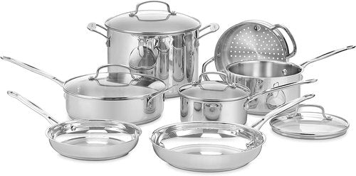Cuisinart Chef’s Classic 11-Piece Stainless Steel Cookware Set - Induction Compatible, Even Heat Distribution, Dishwasher Safe