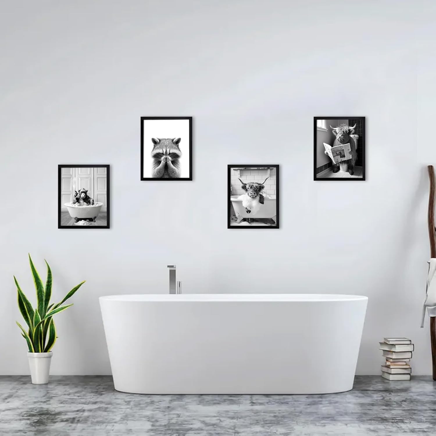 TWNSLLA Black and White Bathroom Wall Art - Funny Abstract Decor for Guest Toilets | 8"x10" Framed Print