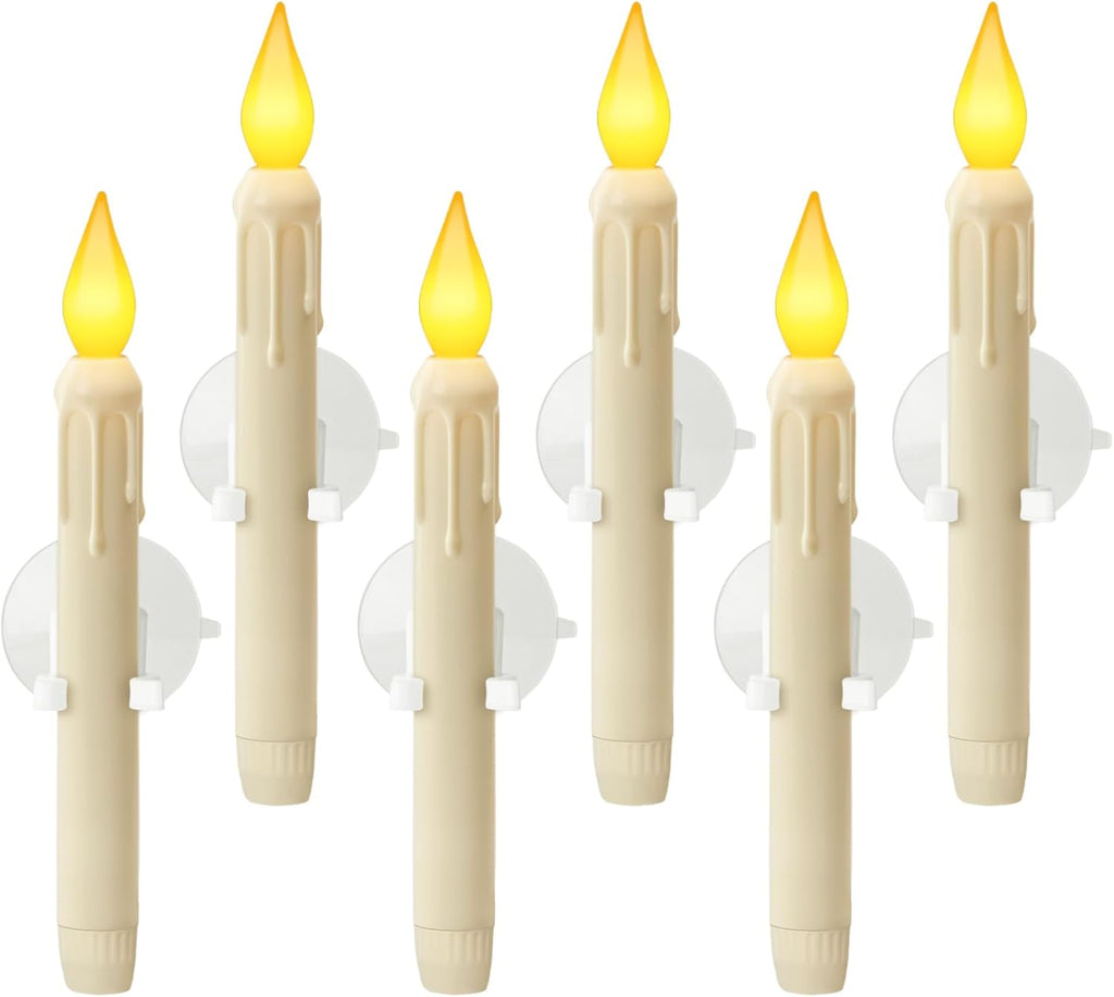 Skiennix 6 Pcs Sensor Window Candles - Flickering LED Lights with Suction Cups | Warm Yellow Glow for Holiday Decor