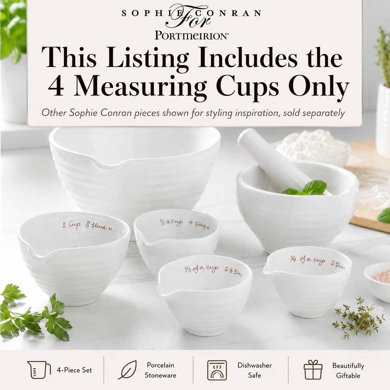 Portmeirion Sophie Conran White Measuring Cups,Set of 4