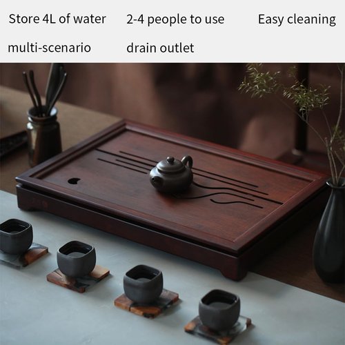 JIKUGO Bamboo Tea Tray Chinese Kungfu Tea 19.5x13.3x2.55in Serving Tray Vintage Tea Set Office Tea Tray Gongfu Water Storage Bamboo Tea Table Large