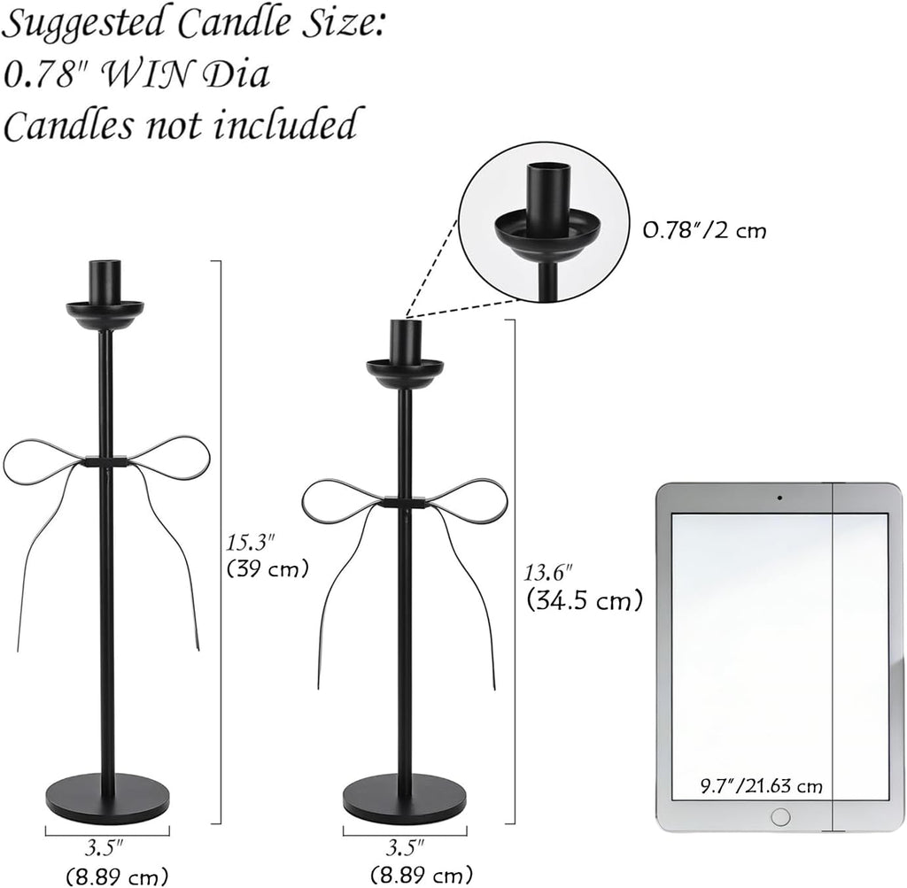 Regine Switzerland Black Taper Candlestick Holders - Set of 2 Modern Metal Candle Stands for Dining Table Decor