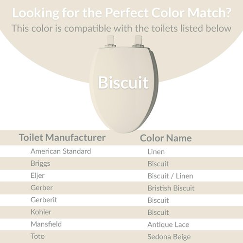 Bemis 7300SLEC Slow Close Toilet Seat, Easy Clean Hinges and Durable Plastic Seat, Made in USA, Elongated, Biscuit