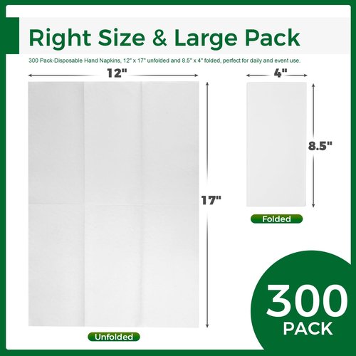 Charmount 300 Pack Disposable Linen-Feel Guest Towels, Soft Absorbent White Hand Towels Bulk, Cloth-Like Napkins for Bathroom, Kitchen, Wedding, Party, Events