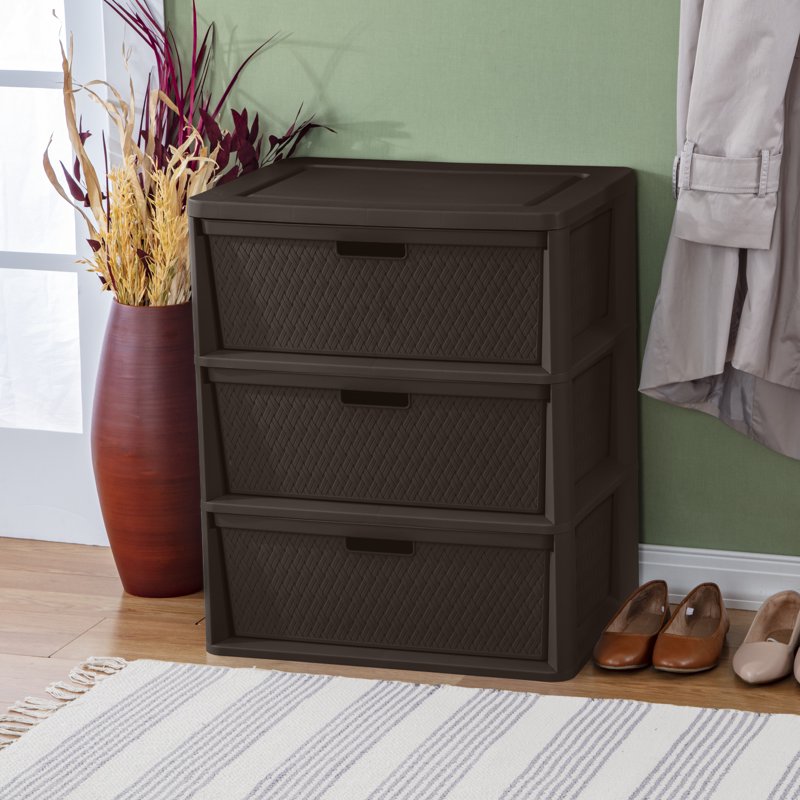 2 Pack Wide Plastic Storage Tower with Removable Bins - Brown