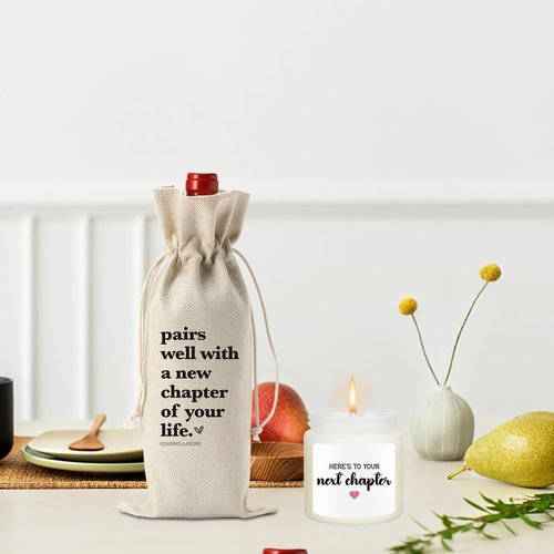 New Chapter Wine Bag Scented Candles Set New Beginnings Gifts for Women Men Farewell Gifts for Friends Going Away Gifts for Coworkers Women Men Moving Away Gifts for Friends New Teacher Gifts