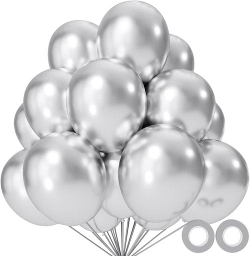 Metallic Silver Balloons by [Brand Name] - 110pcs 12-Inch Latex Balloons for Birthday, Baby Shower & Wedding Celebrations