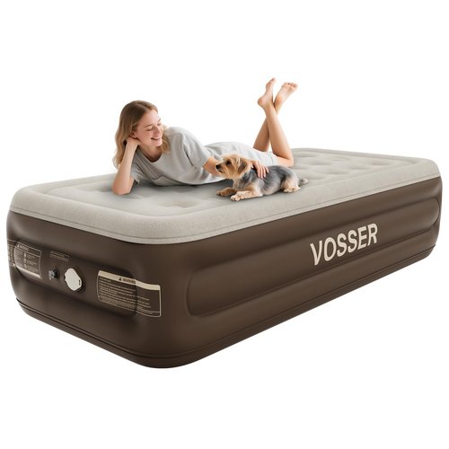 VOSSER Twin Size Airbed with Detachable Rechargeable Pump - for Camping & Home Use, Portable Design, Supports up to 330 lbs MAX